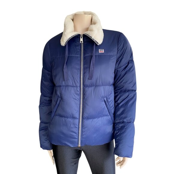 Levi Strauss Women's Puffer Sherpa Jacket Navy Sz M - Picture 2 of 16